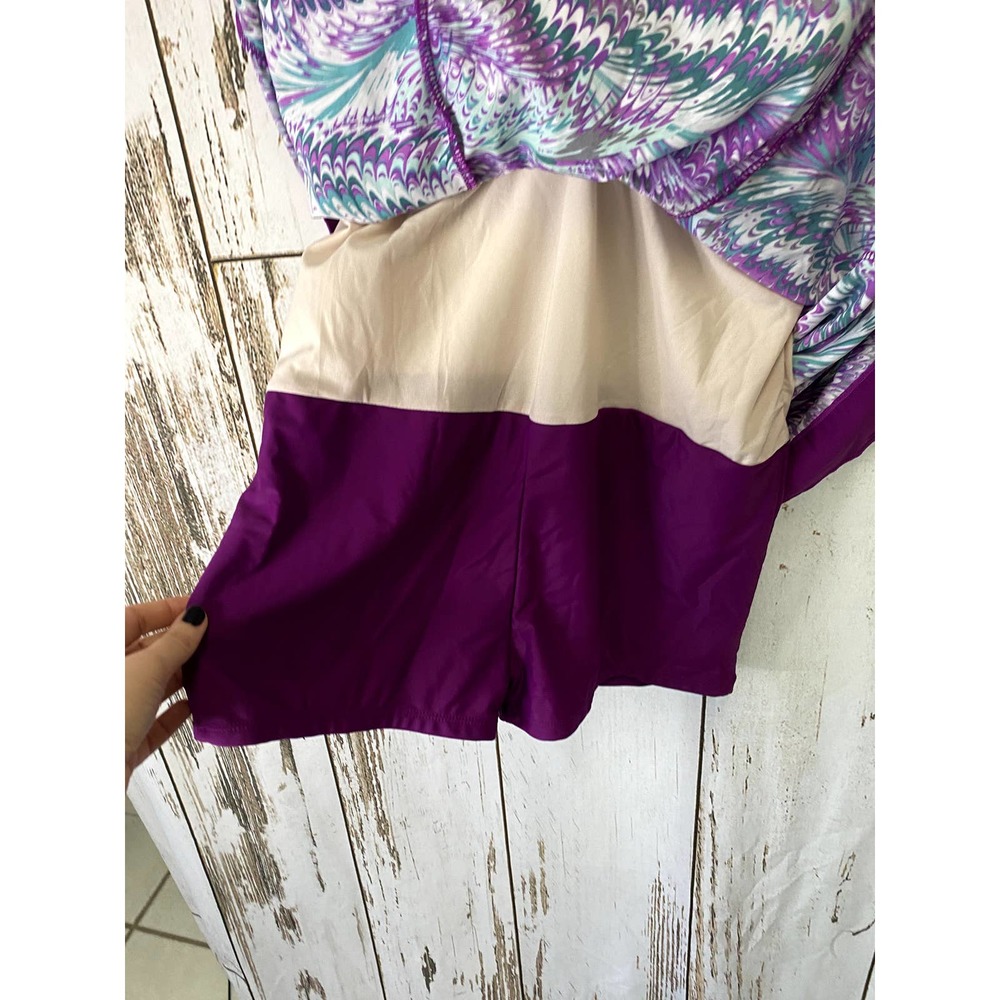 Wantdo Purple And Teal Modest Swimsuit Dress - Picture 4 of 5
